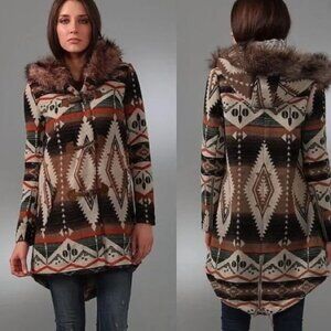 BB Dakota Navajo Bostwick Aztec Wool Faux Fur Southwestern Blanket Jacket Coat M